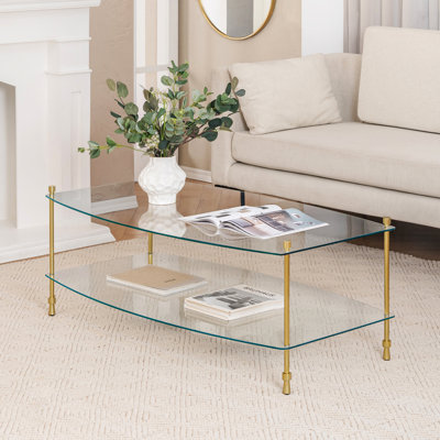 Helga 2-Tier Coffee Table with Tempered Glass Top and Metal Frame