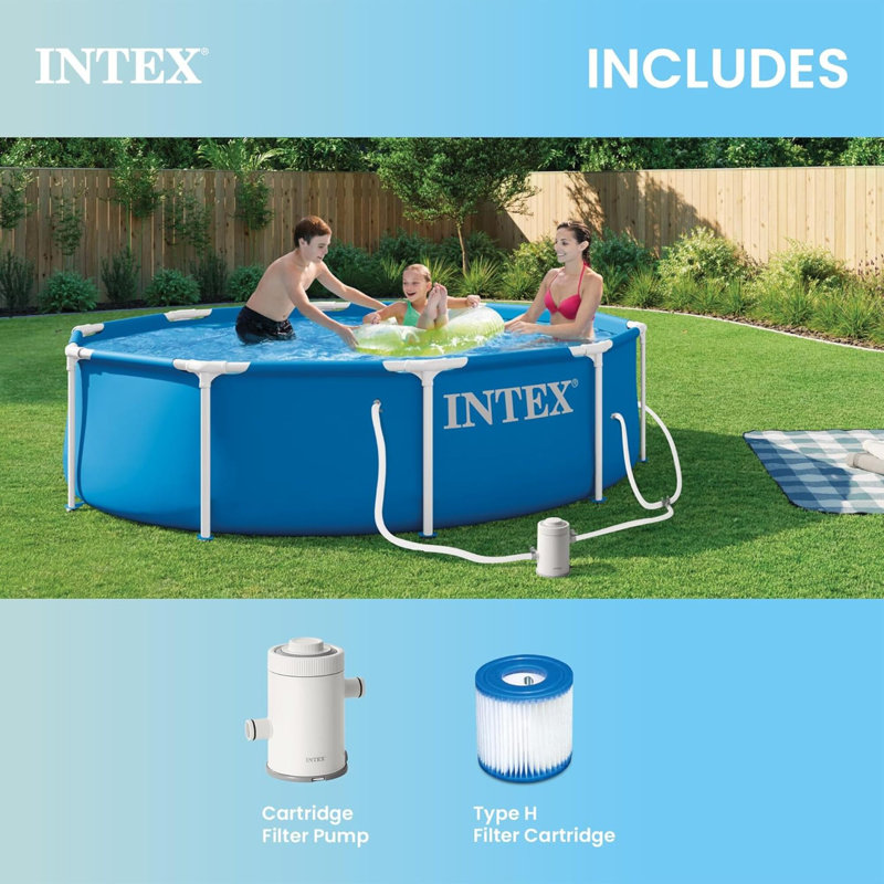 Intex: Ensemble de piscine et de filtre à structure en métal - 10 pi x 30 po - Ensemble de piscine hors-terre, 330 gal / h, résistant à la perforation et à la rouille, installation facile à joint en T, 1185 gallons, 28201 EP