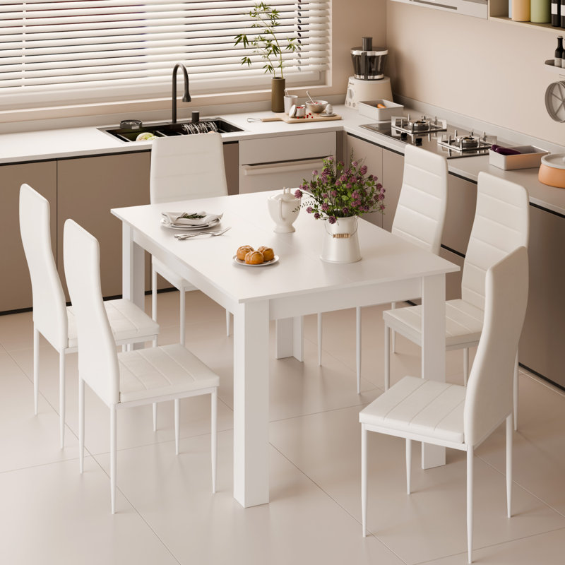 Elfredia 6 - Person Dining Set, White, White