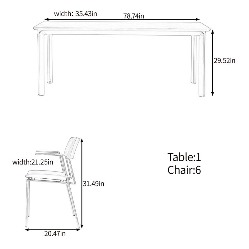 Ensemble de table en bois massif de haute qualité, H 29,52 po x L 78,74 po x l 35,43 po