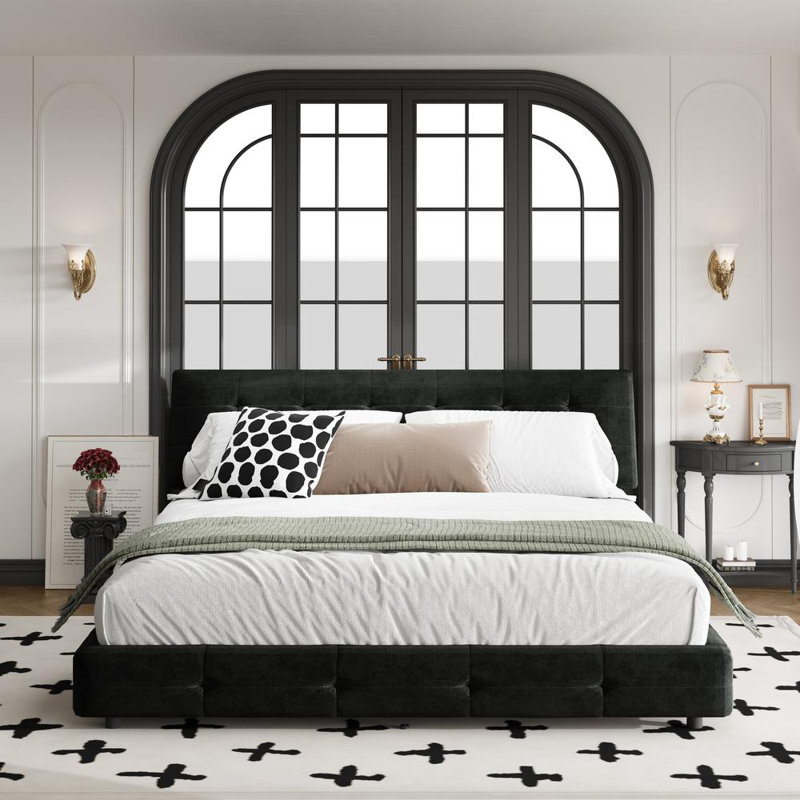 Upholstered Platform Bed Frame With Tufted Headboard