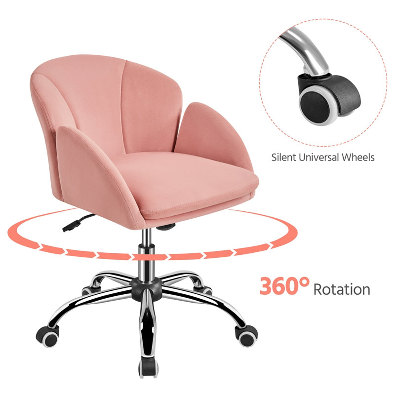 Desk Chair With Petal-shaped Backrest, Pink Velvet