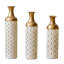 Vases décoratifs en métal, lot de 3, vases de sol blancs et dorés à motif éventail pour la décoration intérieure, grands vases à fleurs pour le salon