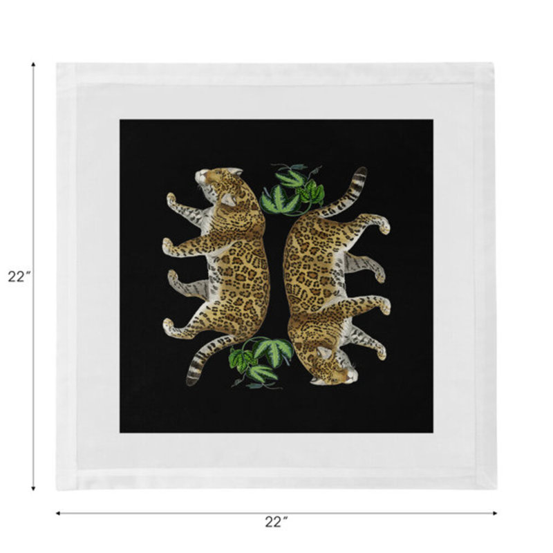 Leopard Seeing Double Cotton Blend Square Napkins, Black