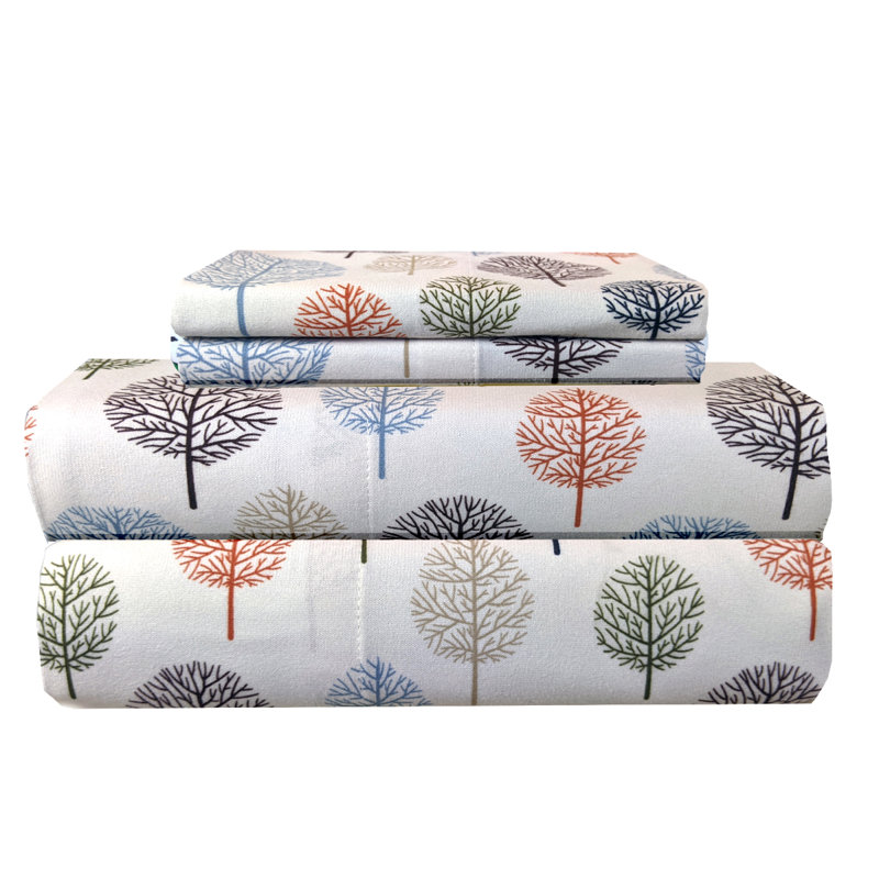Micro Flannel® Printed Deep-Pocket Sheet Set, Trees, Full Sheet Set with 2 Pillowcases