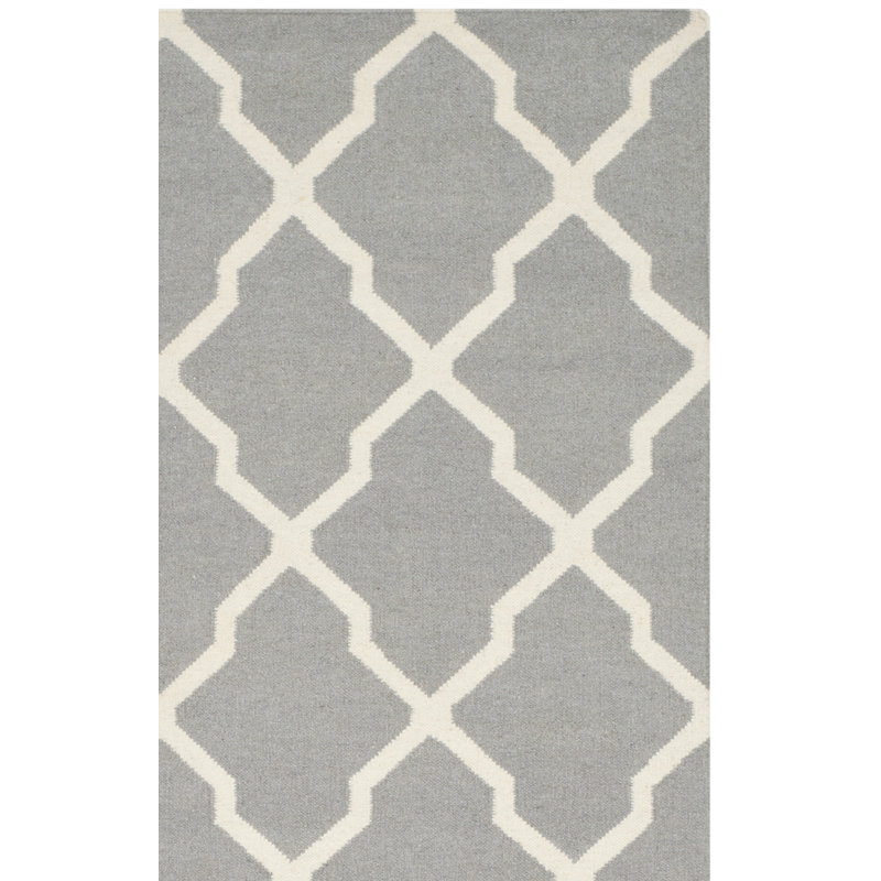 Rodgers Hand Woven Flat Weave Wool/Cotton Geometric Rug in Gray, Runner 2'6" x 10'