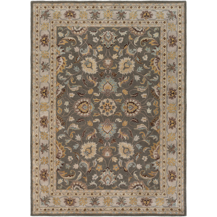 Arden Floral Handmade Tufted Wool Charcoal/Light Beige/Yellow Area Rug