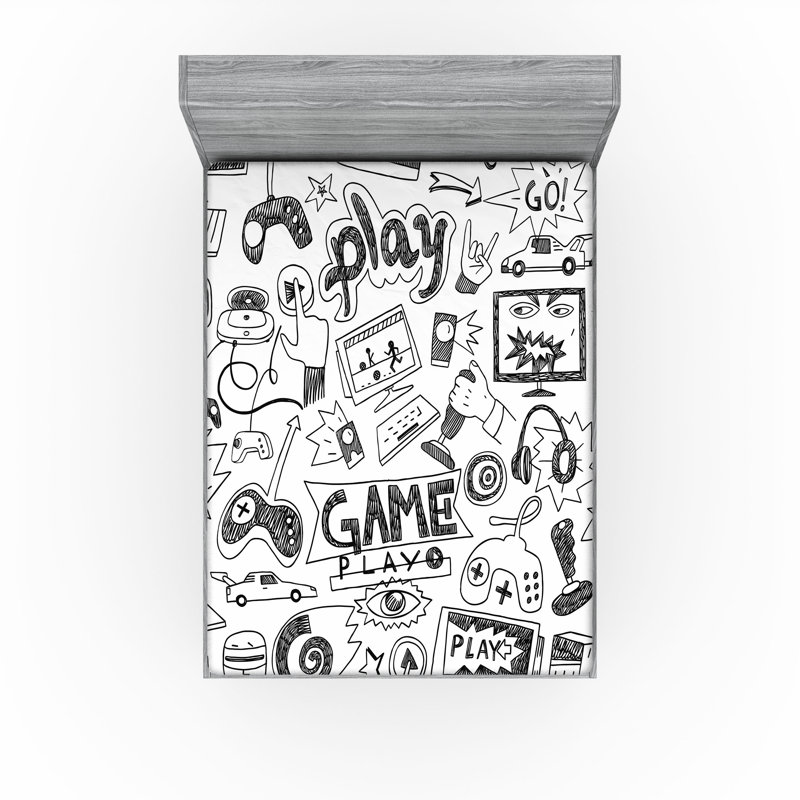 Ensemble de 2 draps-housse pour jeux vidéo Ambesonne, Drap-housse de taille double