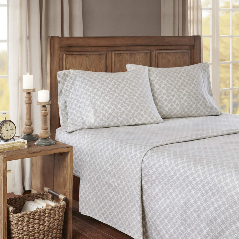 Ensemble de draps 100% coton Cozy, Ensemble de draps pour très grand lit avec 2 taie, Motif géométrique gris