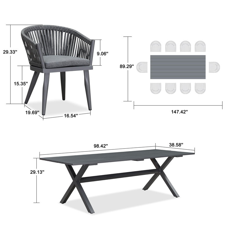 Patio Dining Set with Rectangular Table , Cushions Included, 10