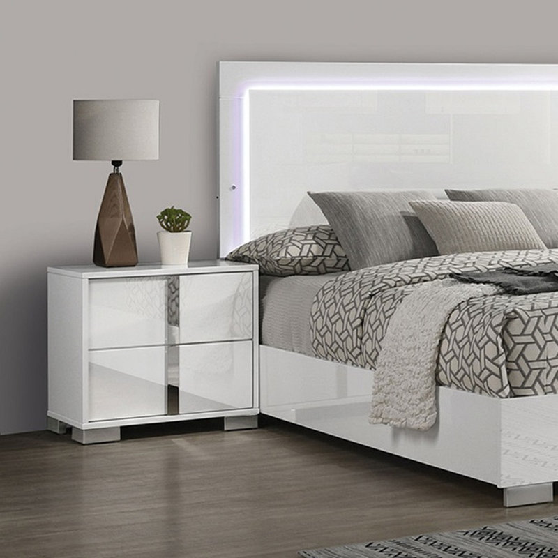 Finition UV de couleur blanche avec table de chevet 1pc, Blanc