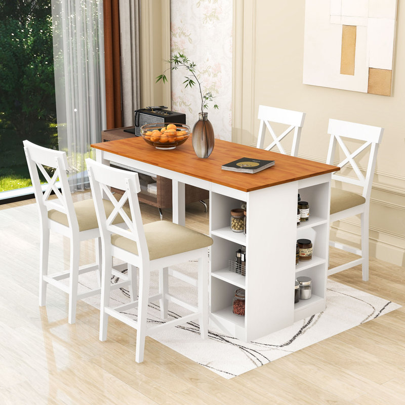 Ensemble salle à manger cinq pièces à hauteur de comptoir, Naturel, Beige / Blanc