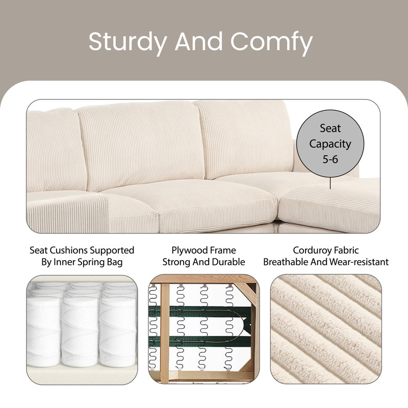 Canapé modulaire Pettegrow, Velours côtelé beige