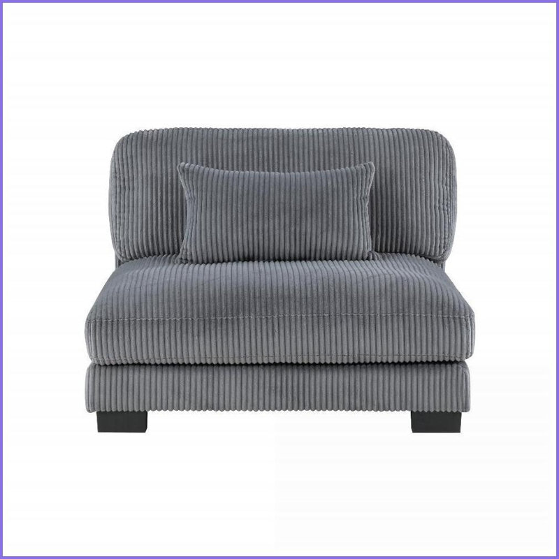 Modern Gray Corduroy Armless Sofa Chair – Modular Living Room Seating with Lumbar Pillow | Gray | Armless | Corduroy
