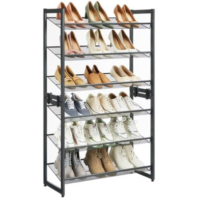 Shoe Rack, 6-Tier Shoe Organizer, Metal Rack For Garage, Set Of 2, 3-Tier Stackable Shelf, With Adjustable Flat Or Angled Shelves, 18-24 Pairs, Charco