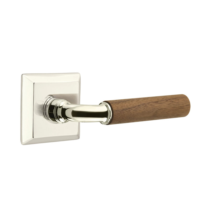 Ensemble de leviers d'intimité Emtek Select avec rosette Quincy et tige R-Bar, poignée en noyer foncé, Gauche, Nickel poli