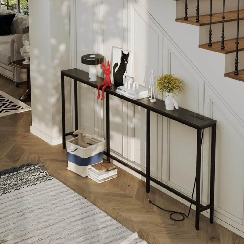 Narrow Console Table With Fast Charging Station, USB-C Ports, And AC Outlets, Behind Sofa Table For Living Room And Entryway