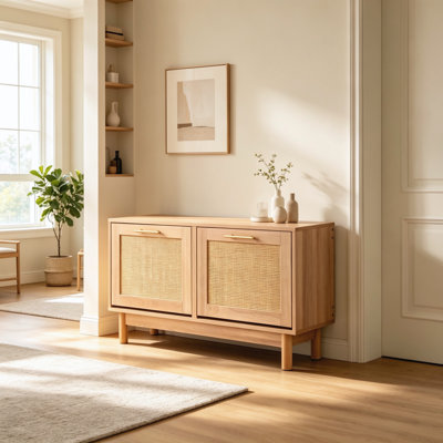 Rattan-Like Shoe Bench with 2 Flip Drawers and 2 Doors 4 Compartment 300 lbs Capacity for Hallway Living Room Bedroom Entryway