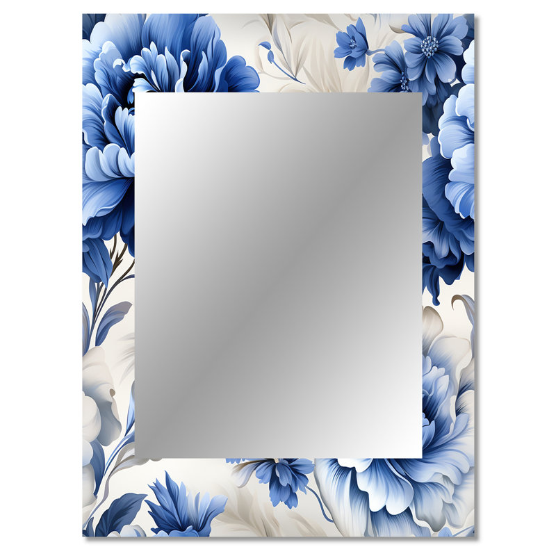 Motif victorien Lawler Regal bleu cobalt victorien - grand miroir floral, décor de miroir mural Cottage, 40 po x 30 po