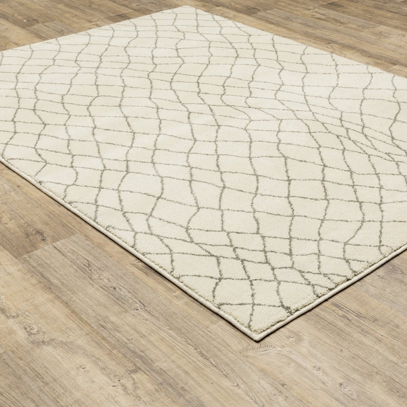 Tapis ivoire à motif géométrique McKenney, Rectangle 9 pi 10 po x 12 pi 10 po
