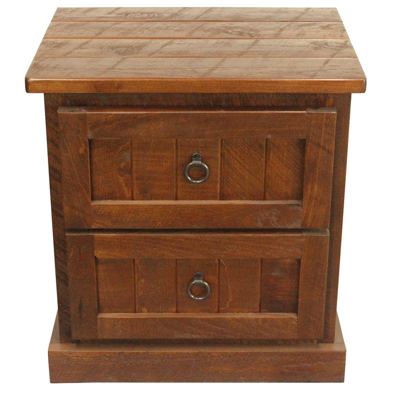 Table de chevet 2 tiroirs Geovanie, Noir rustique antique