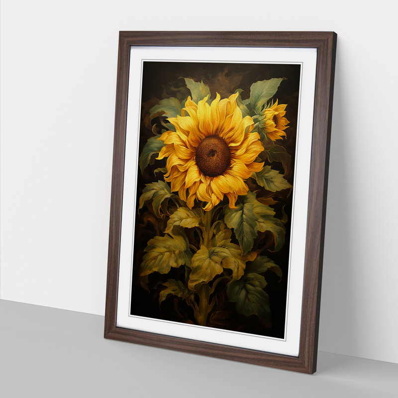 XYZ-FRM-V1223-1596 Sunflower Classicism - Single Picture Frame Print on Wood, 34cm H x 25cm W x 2cm D, Walnut