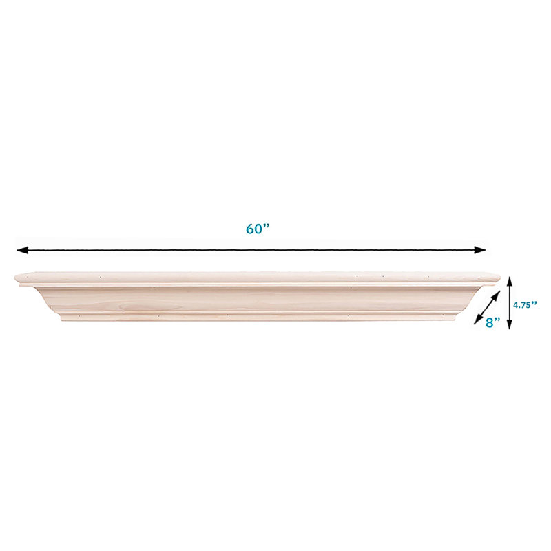 Floating Wood Fireplace Mantel Shelf, 60", Unfinished