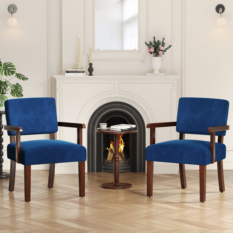 Fauteuil d'appoint Naethan, Velours bleu marine