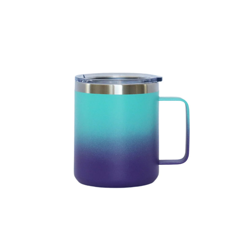 Tasse de voyage en acier inoxydable 12 oz avec poignée - bleu, Bleu / mauve