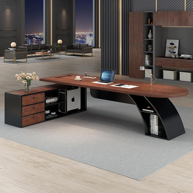 Bureau en bois massif en forme de L brun noyer + noir + acier au carbone avec 3 tiroirs, H 29,53 po x l 78,74 po x P 59,06 po