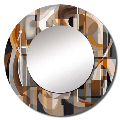 Pattani Exploring Abstracted Tranquility I - Geometric Unique Mirror, Gray Large Round Wall Mirror, Printed Metal Art