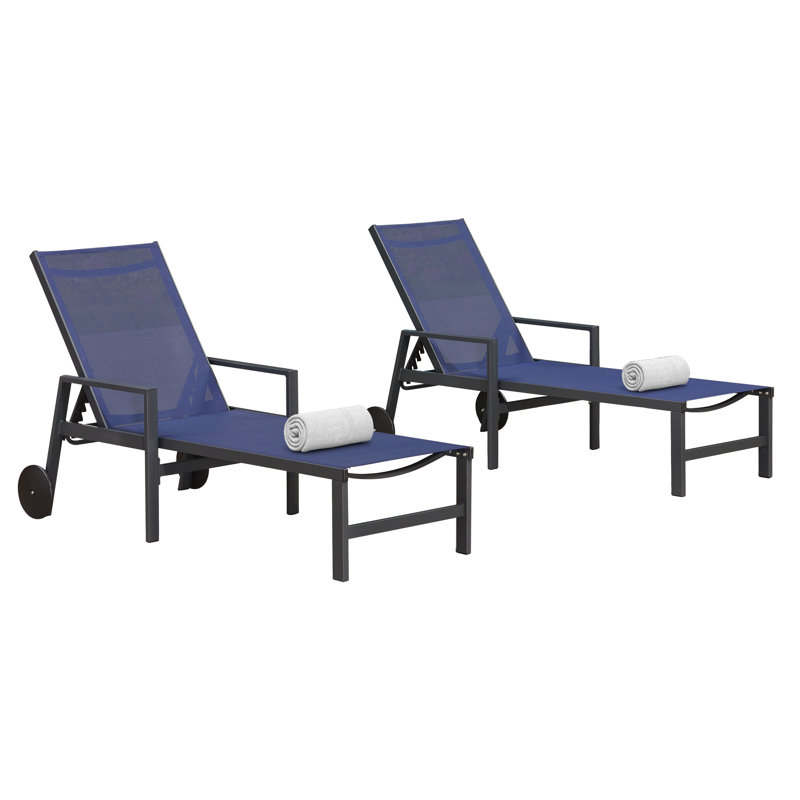 Outdoor Chaise Lounge with Table, Navy Blue