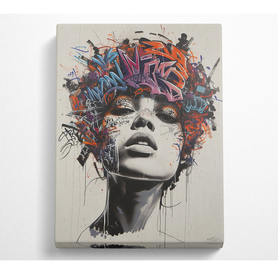 Graffiti Woman Head - No Frame Kunstdrucke auf Leinwand