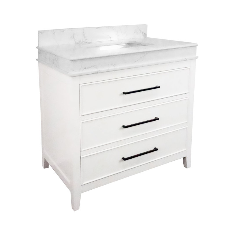 36'' Single Bathroom Vanity with Engineered Stone Top, White