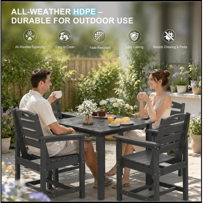 Ensemble de 5 tables de salle à manger en PEHD toutes saisons avec 2 trous pour parasol de jardin