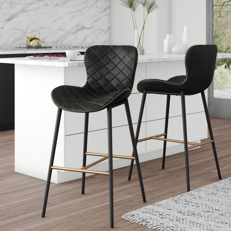 Lyla Barstool - Antique Black, Black Faux Leather, Bar Stool (30” Seat Height)