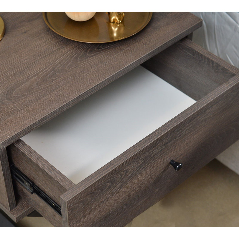 Prewitt 50.2 cm W Bedside Table, Black/Antico Wenge