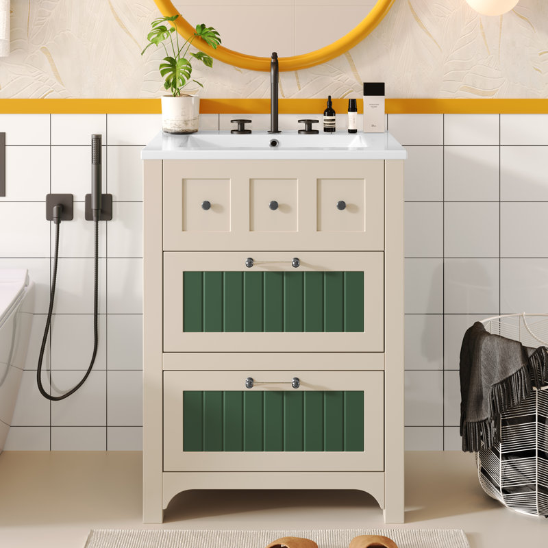 Meuble-lavabo de 24 po avec lavabo à 2 tiroirs en céramique