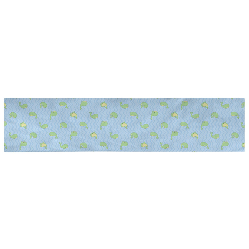 Chemin de table baleines Avicia, 90 po x 16 po, Bleu / Vert, Coton