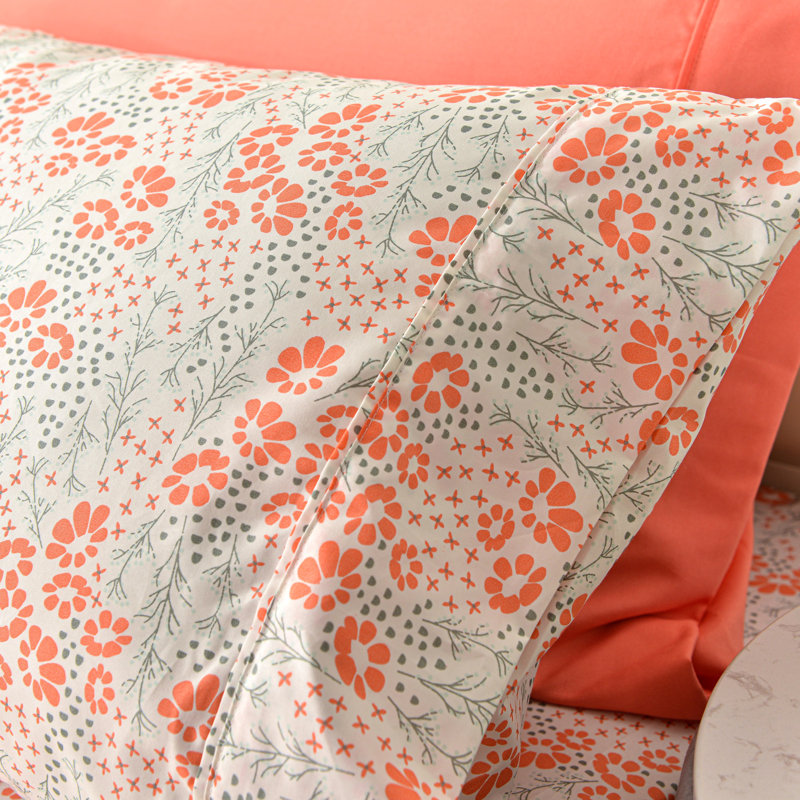 Microfiber Floral Sheet Set, Queen Sheet Set+Fitted Sheet+4 Pillowcases