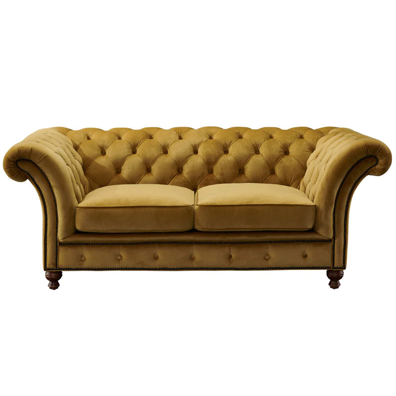 Jarique 78" Velvet Rolled Arm Chesterfield Loveseat, Yellow Velvet