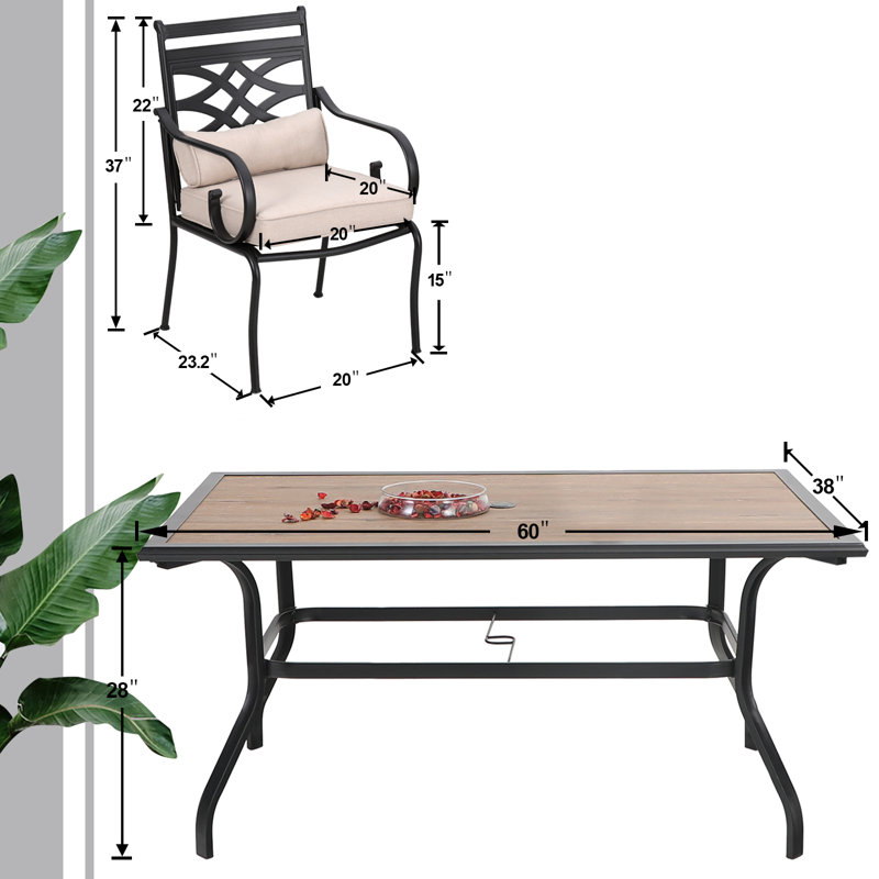 Alyah 6 - Person Patio Dining Set with Rectangular Table , Cushions Included, Red