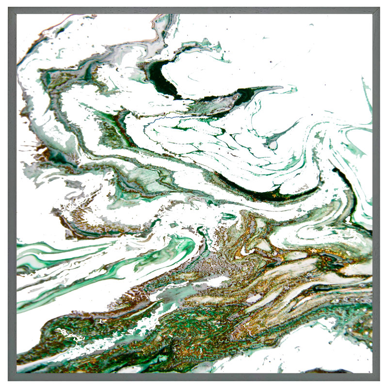 McBaine Green & Gold Marble 1 Piece Single Picture Frame Wall Art, 51cm H x 51cm W x 4cm D, Grey Framed