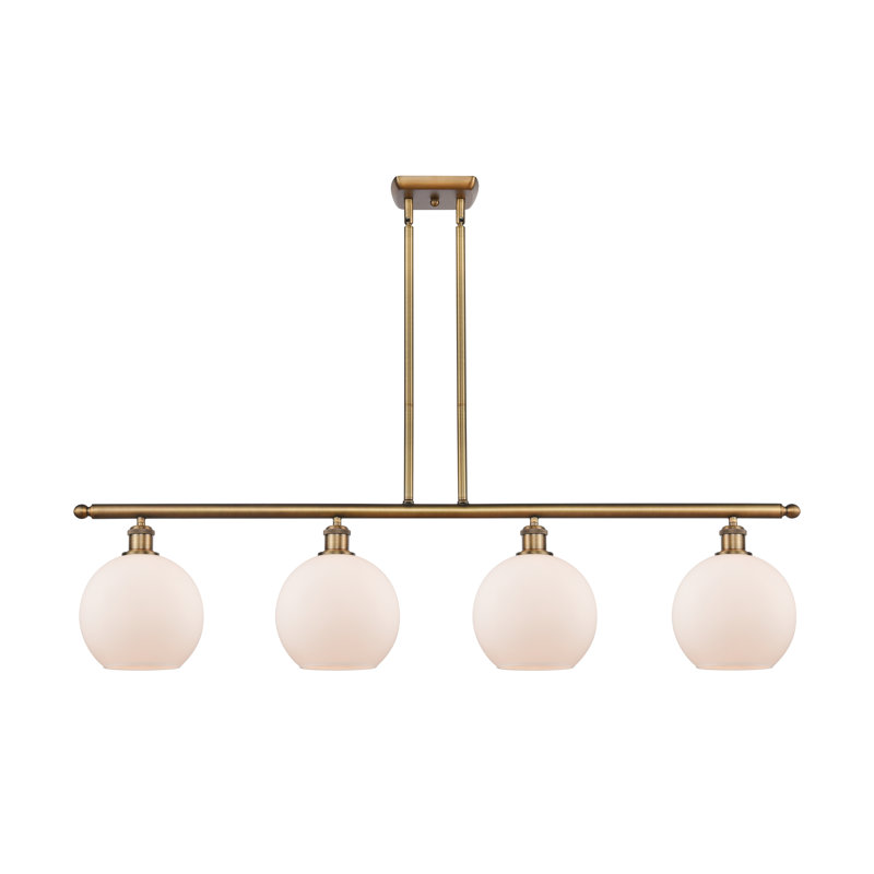 Luminaire suspendu linéaire à 4 lumières pour îlot de cuisine Baptista, Ampoule DEL 6 watts Vinage, Laiton brossé, Blanc mat