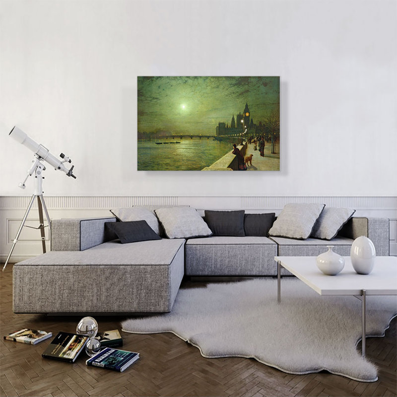 Reflections on the Thames Westminster 1880 - reproduction d'art, H 26 po x l 40 po x P 1,5 po