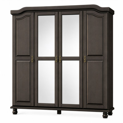 Kyle 100% Solid Wood 4-door Wardrobe Armoire with Mirrored Doors