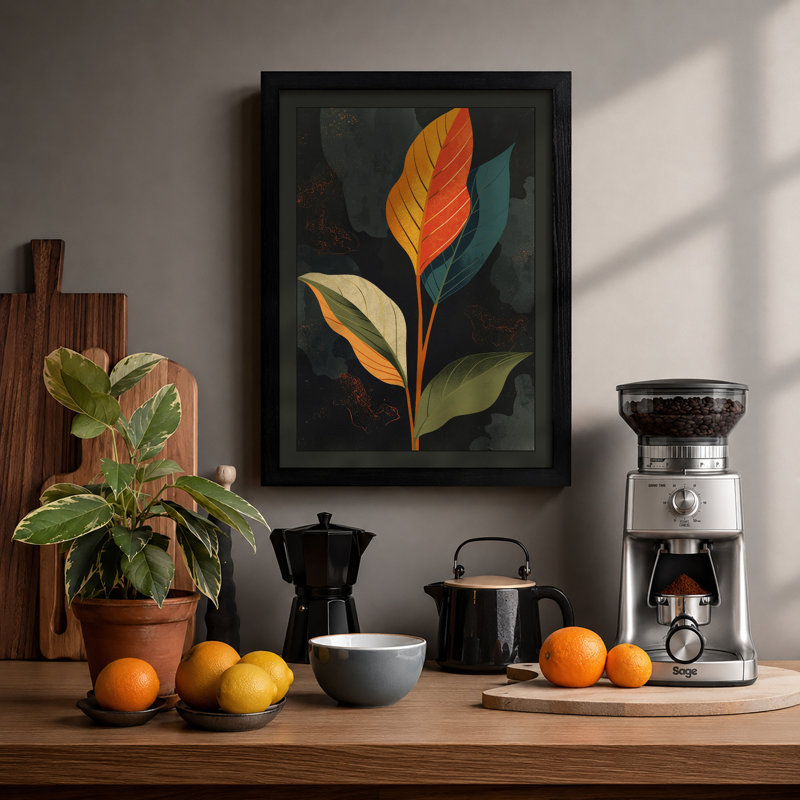 Seasonal Leaves Botanical - Framed Print, A4 - 29.7 x 21.0 cm, Black