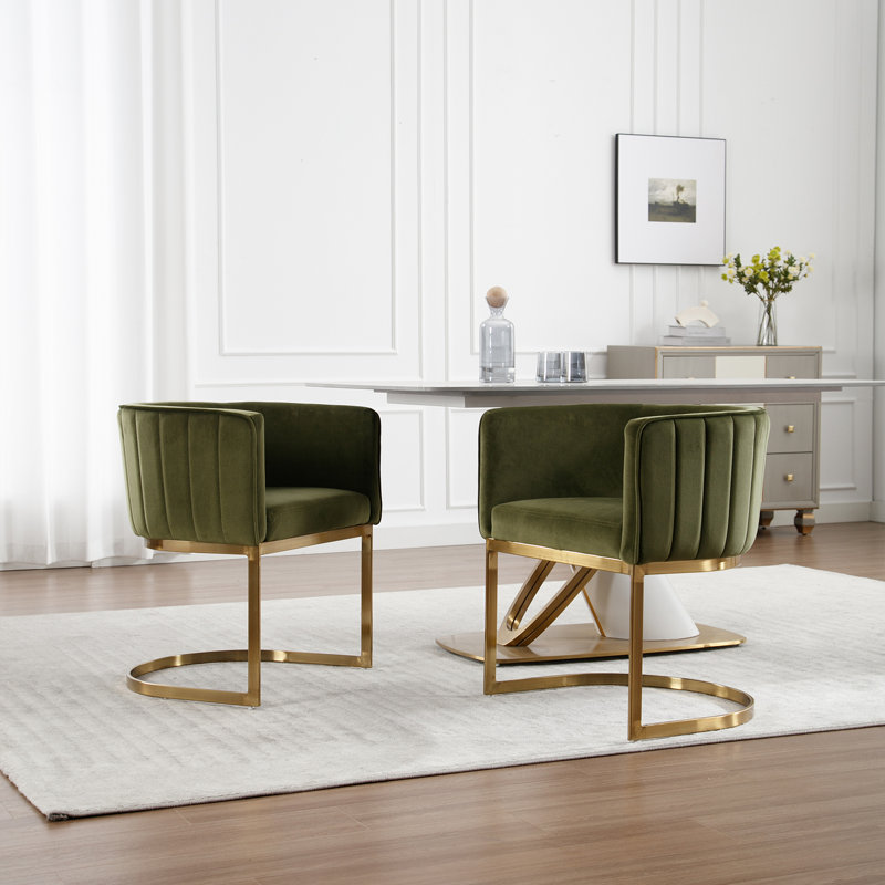 Modern Barrel Dining Chair With Backrest And Armrests Side Chair For Dining Room, Parlor And Balcony, Velvet Green, Gold