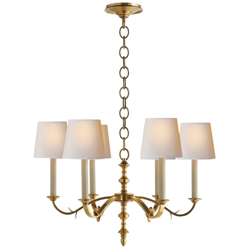 Thomas O'Brien Channing Small Chandelier, Hand-Rubbed Antique Brass, Fabric