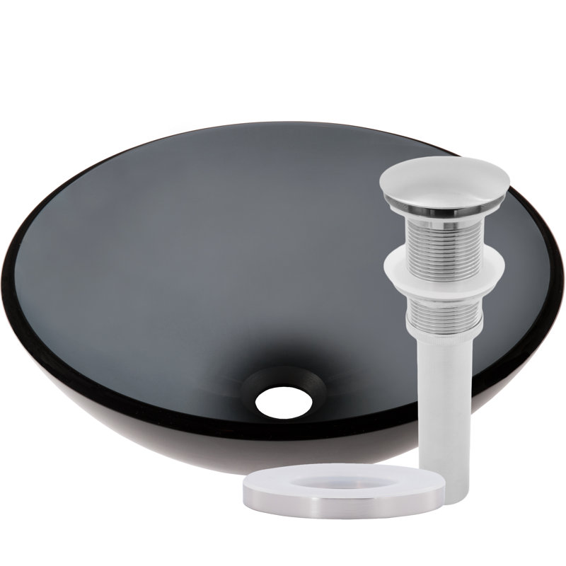 Novatto 16.5'' Black Glass Circular Bathroom Sink, Brushed Nickel